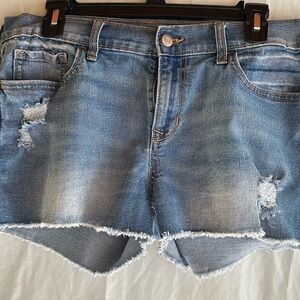 Blue Distressed Jean Shorts with Raw Hem